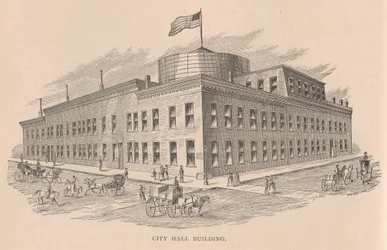 Rådhusbygning, illustration fra History of Chicago vol. 2 af Alfred Theodore Andreas, udgivet 1885